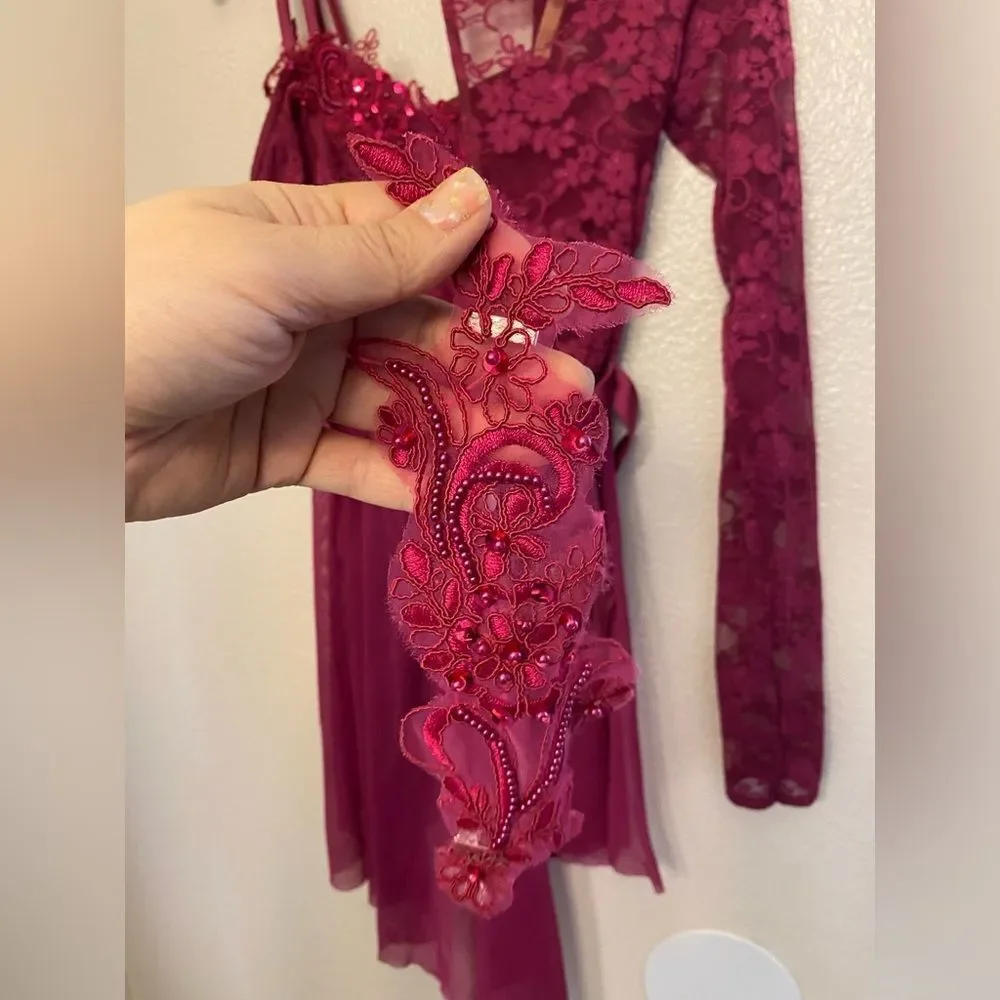 WEISSMAN Dance Costume hot pink lace appliqué WHERE'S MY LOVE 12365 SA-Small adu